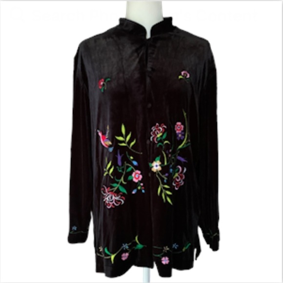 Susan Graver Tops - Y2K Susan Graver L Velvet Top Jacket Black Dark Romantic Embroidery Whimsigoth